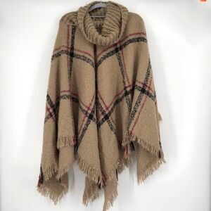 MarleyLilly Monogrammed Plaid Cowl‎ Neck Poncho Plus Size OSFM